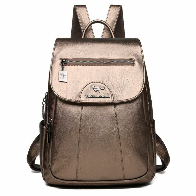 Mochila urbana de piel para mujer - Oro - Mochila de piel