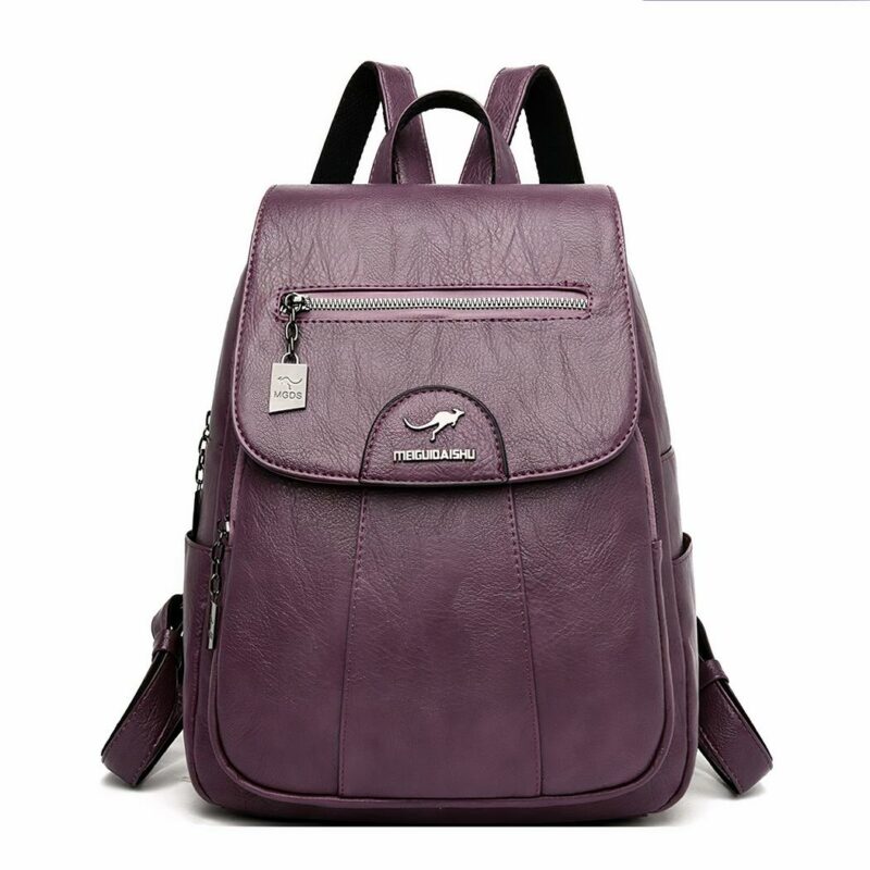 Mochila urbana de cuero para mujer - Morado - Mochila de cuero para mujer Mochila