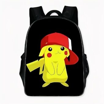 Mochila negra de Pikachu con la imagen de Pikachu. Buena calidad y muy de moda.