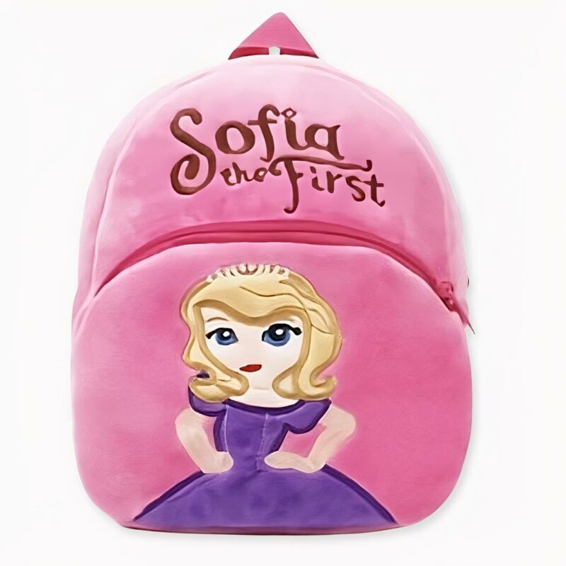 Mochila de felpa de la princesa sofia, de buena calidad y muy de moda. color rosa con motivos de la princesa sofia.