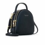 Mochila pequeña con cremallera para mujer - Negra - Bolso de piel