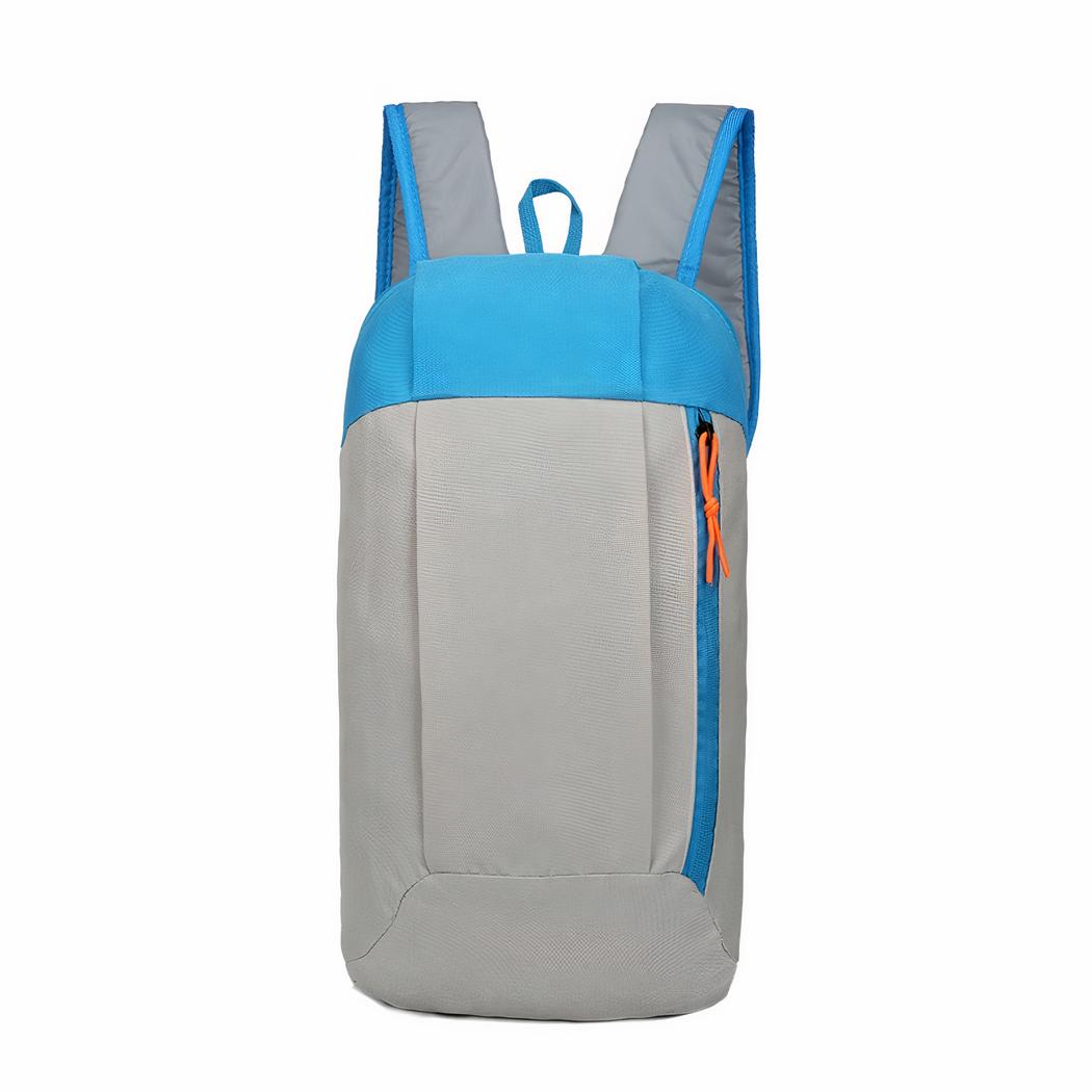 Mochila ultraligera para mujer en gris y azul con fondo blanco