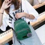 Mochila pequeña de pana para mujer - Verde - Mochila escolar Bolso