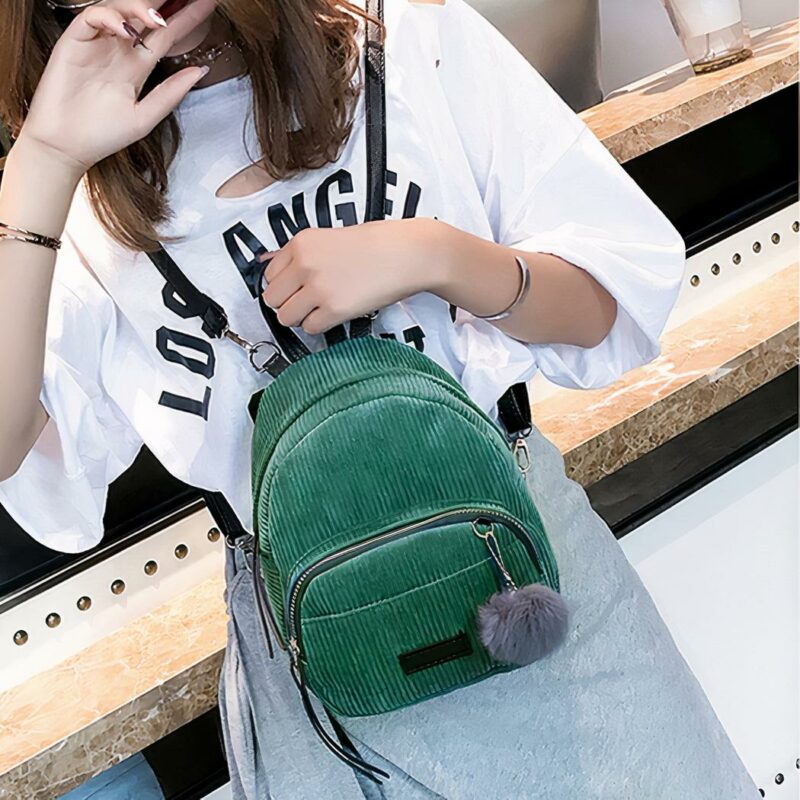 Mochila pequeña de pana para mujer - Verde - Mochila escolar Bolso