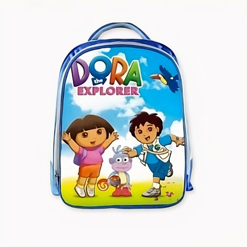 Mochila escolar Dora, Babouche y Diego. Color azul, buena calidad y muy de moda.