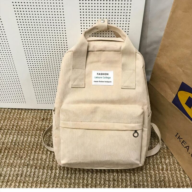Mochila de pana para ordenador de mujer - Beige - Mochila escolar Mochila