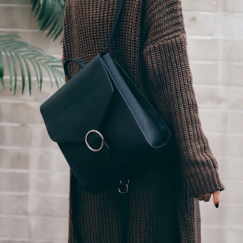 Mochila retro para mujer - Negra - Bolsa mochila