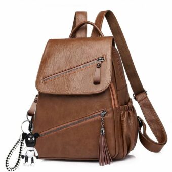 Mochila vintage de piel sintética - Marrón - Mochila Mochila de piel para mujer