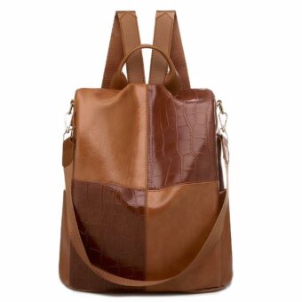 Mochila berlingot vintage de piel sintética - Camel - Bolso Mochila escolar