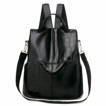 Mochila berlingot vintage de piel sintética - Negra - Bolso de piel