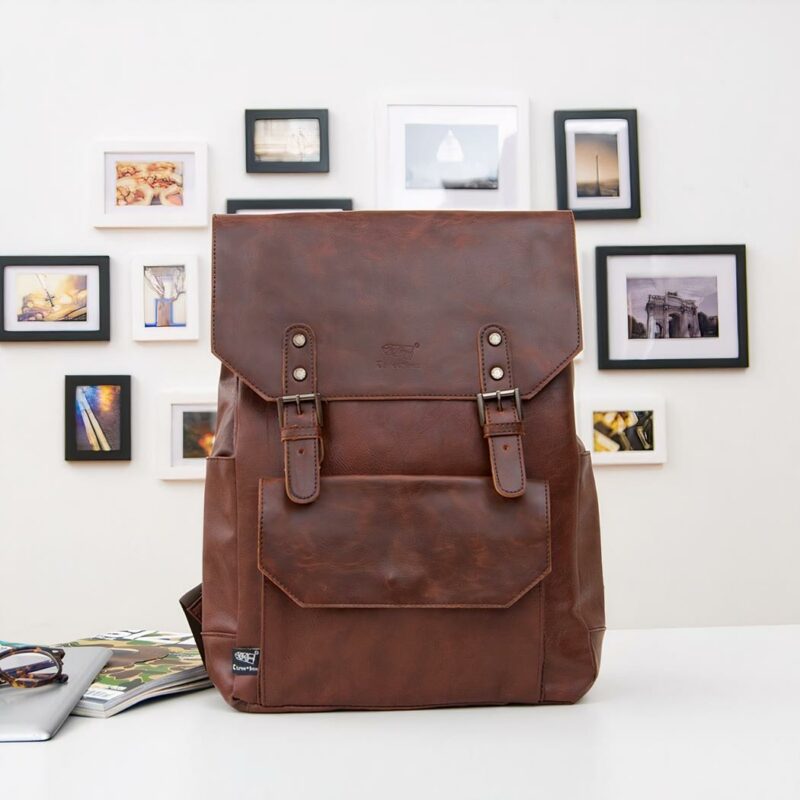 Cartera vintage de piel sintética - Marrón - Mochila de piel