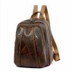 Mochila vintage de cuero PU para mujer - Caqui - Bolso de cuero