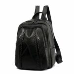 Mochila vintage de cuero PU para señoras - Negra - Mochila de cuero