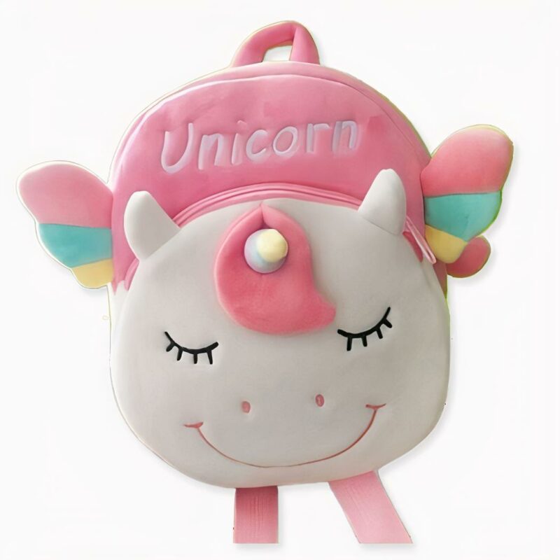 Simpática mochila de felpa de unicornio - Blanca - Mochila escolar Mochila infantil.