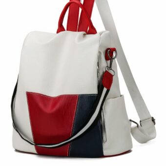 Mochila de cuero PU para mujer - Blanca - Mochila antirrobo Mochila escolar