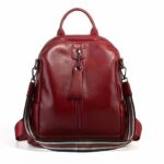Mochila grande de cuero para mujer - Roja - Bolso de cuero