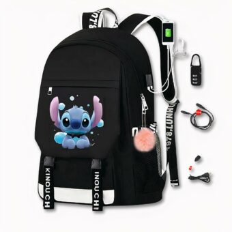 Mochila Stitch con cargador USB - Blanca - Mochila escolar Camiseta