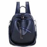 Mochila de cuero de color sólido para mujer - Azul - Bolso Mochila