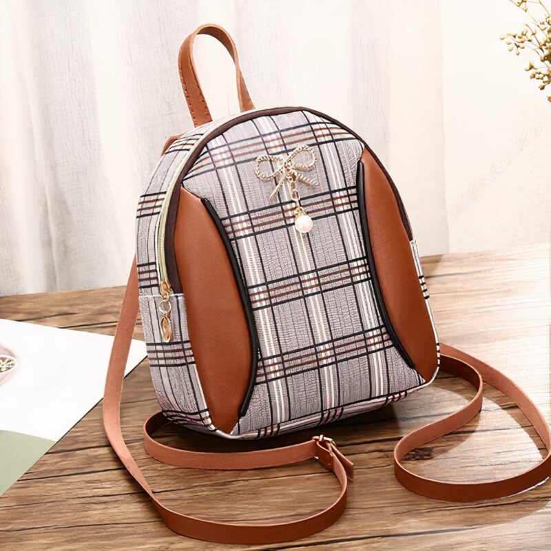 Mini mochila a cuadros para mujer - Marrón - Mochila Bandolera