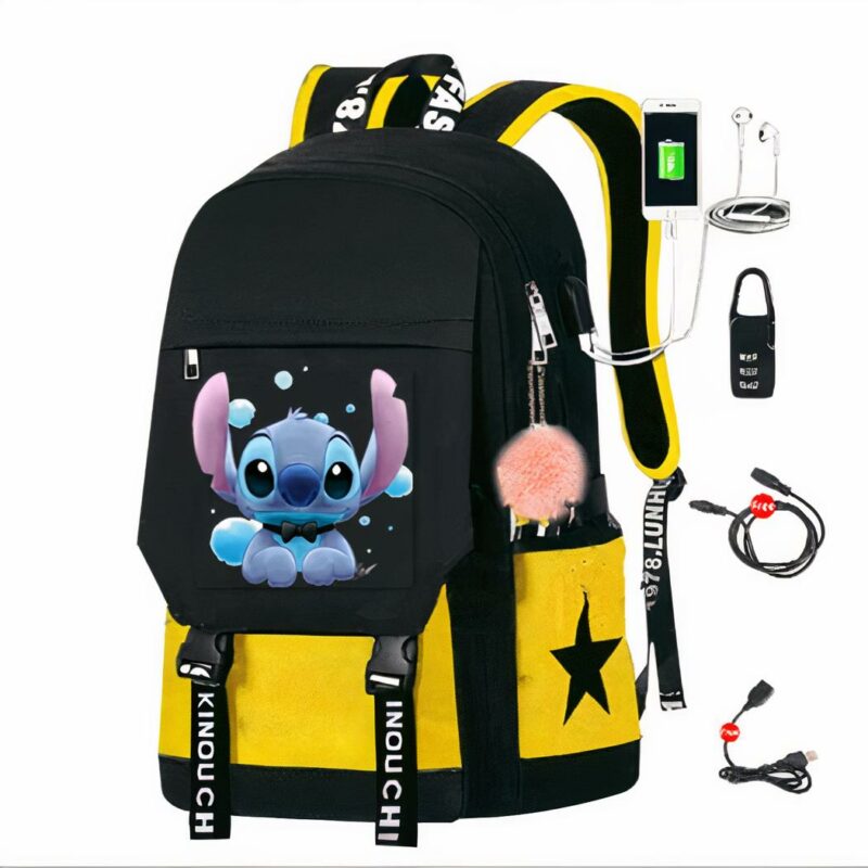 Mochila de punto con cargador USB - Amarillo - Mochila escolar Mochila para niños