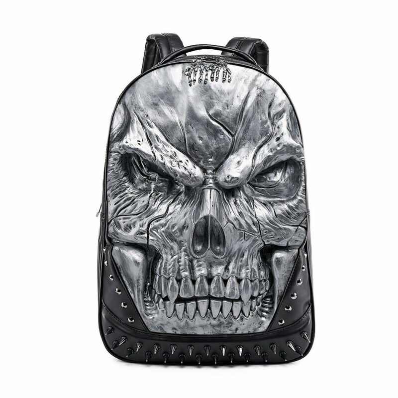 Mochila calavera de cuero grueso - Plata - Mochila Mochila para portátil