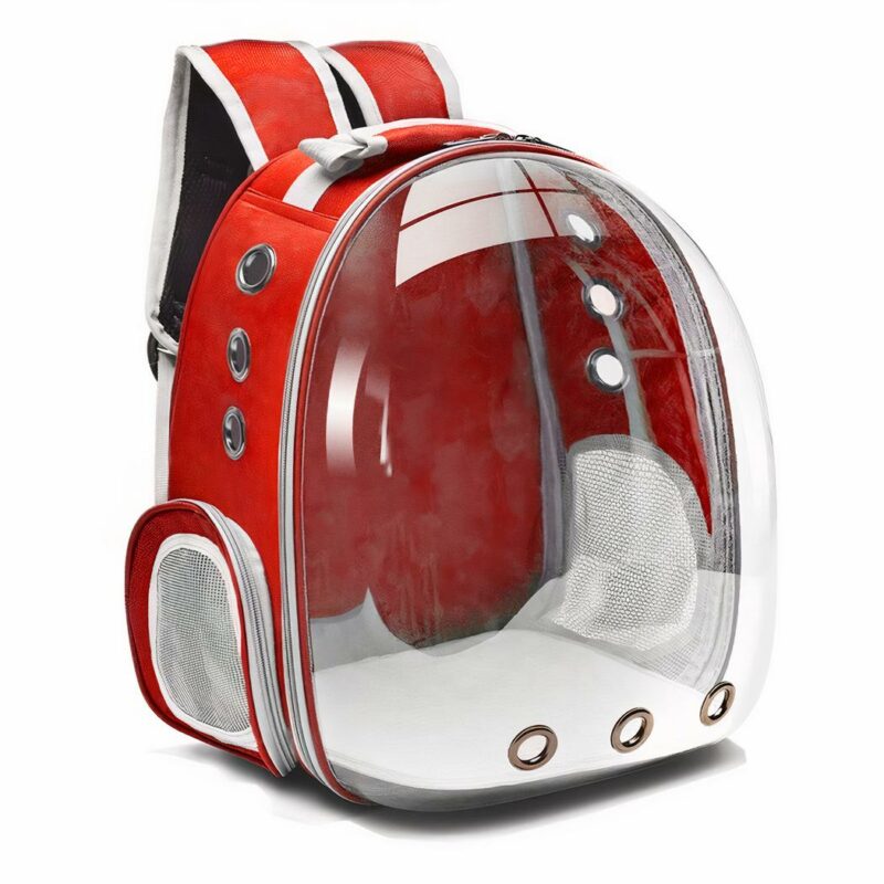 Mochila transparente para mascotas pequeñas - Roja - Perro Gato