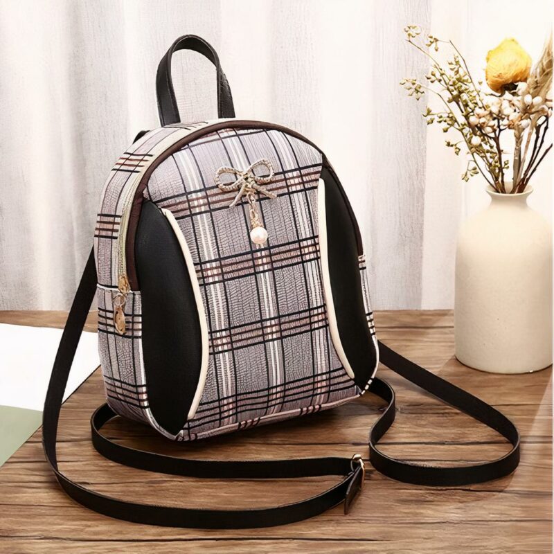Mini mochila a cuadros para mujer - Negra - Bolso Mochila