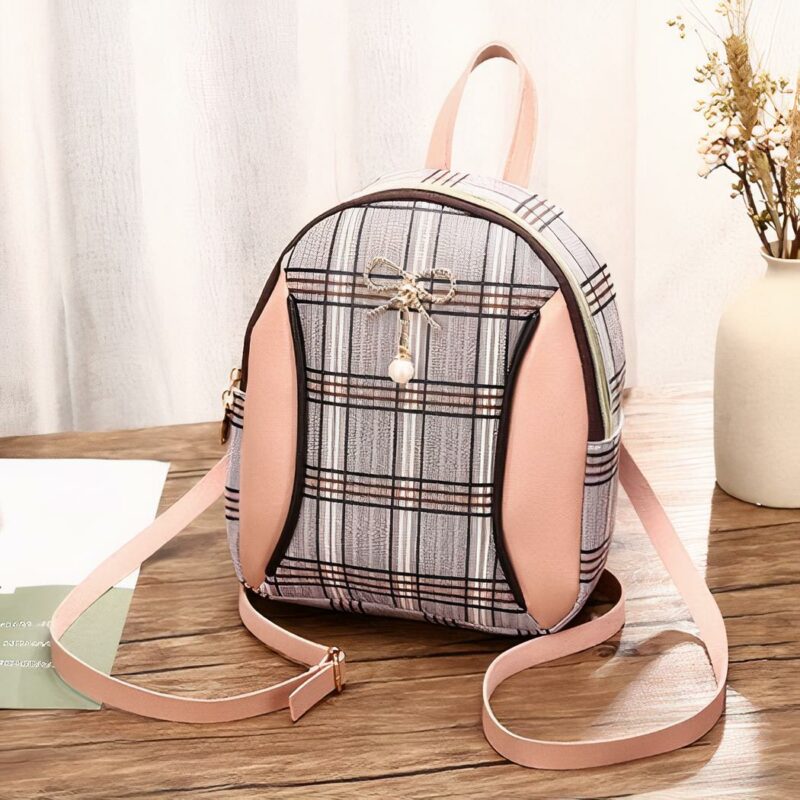 Mini mochila a cuadros para mujer - Rosa - Bolsa mochila