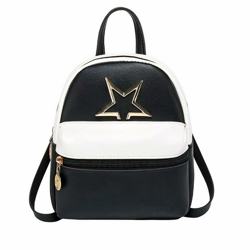 Mini mochila de cuero PU para mujer - Negra - Bolso Mochila