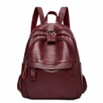 Mochila de mujer estilo vintage en cuero PU - Rojo - Bolso de cuero