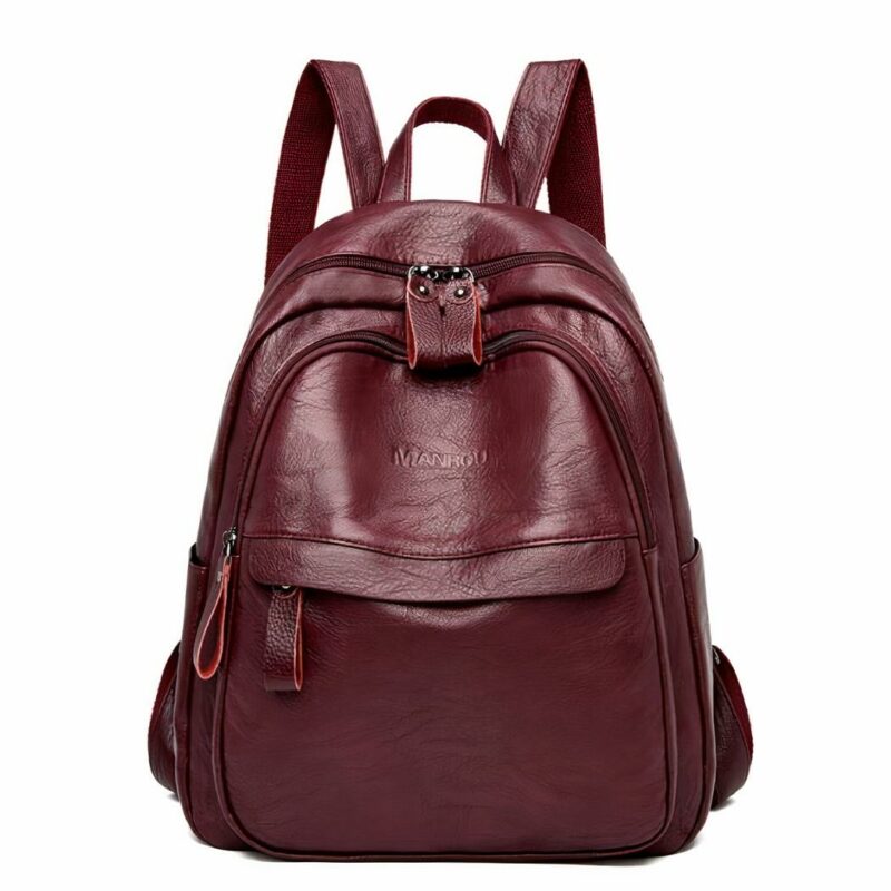 Mochila de mujer estilo vintage en cuero PU - Rojo - Bolso de cuero