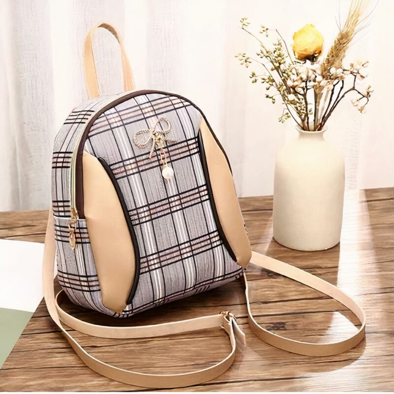 Mini mochila a cuadros para mujer - Beige - Bolso Bolsa