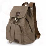 Mochila de estilo vintage en lona marrón con fondo blanco