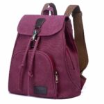 Mochila de estilo vintage en lona morada con fondo blanco