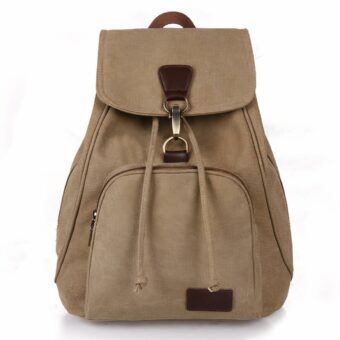 Mochila de estilo vintage en lona marrón con fondo blanco