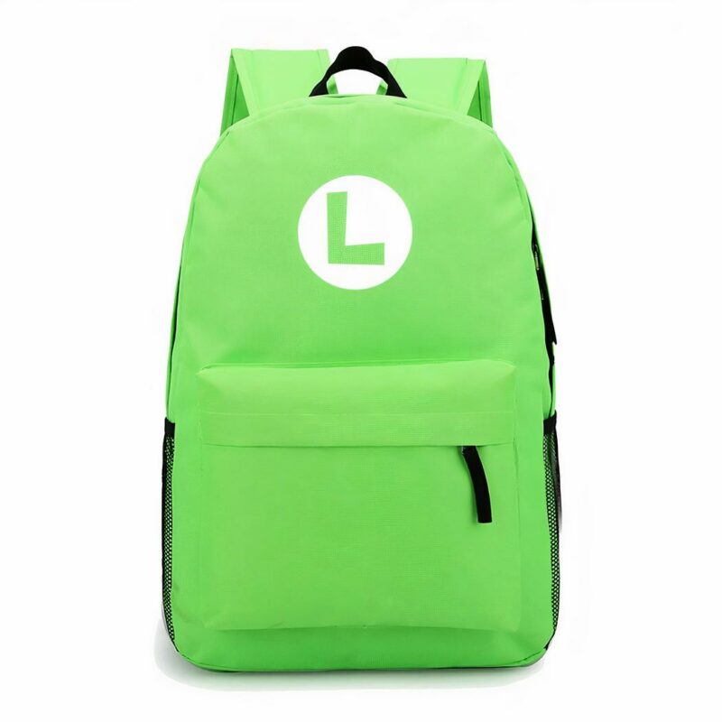 Mochila de Super Mario, verde liso con fondo blanco