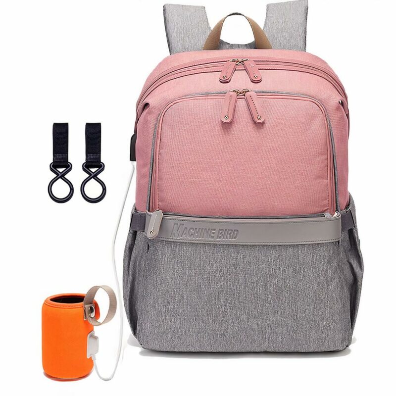 Bolso cambiador bicolor para mamá en rosa y gris con fondo blanco