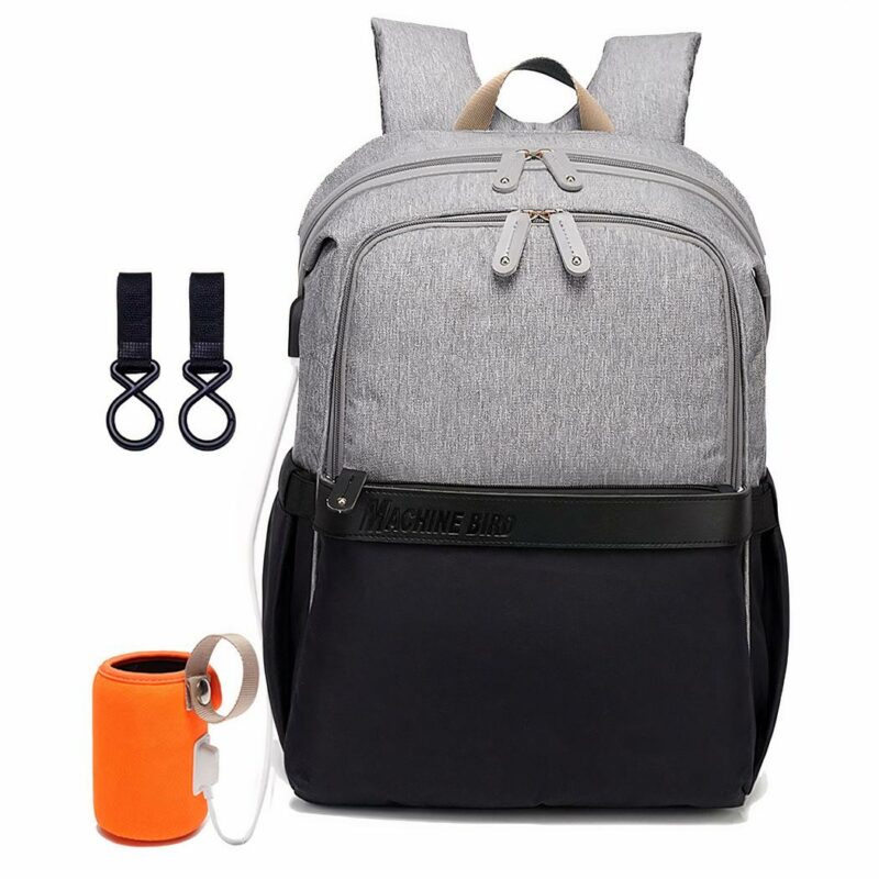Bolso cambiador bicolor para mamá en gris y negro con fondo blanco