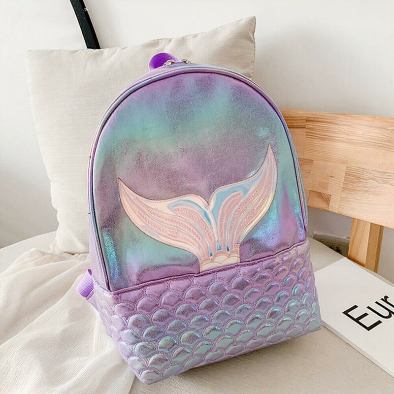 Mochila de niña con motivo de sirena multicolor y somier