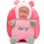Mochila de bebé de felpa 3D rosa con fondo blanco