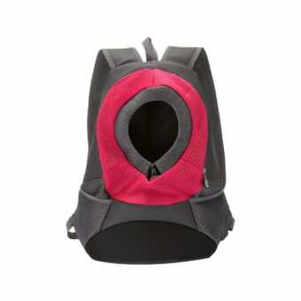 Mochila de malla transpirable para gatos con agujero gris y fondo blanco