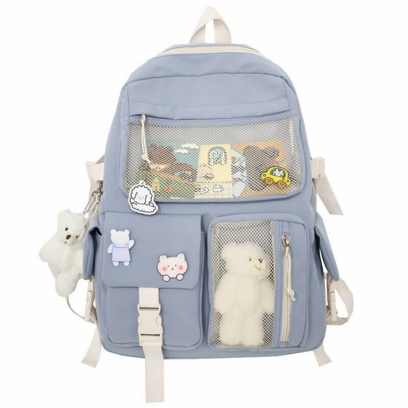 Mochila gris de niña con osito de peluche