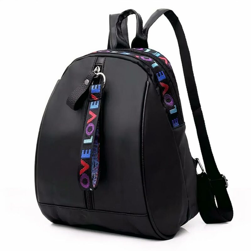 Mini mochila negra de estilo coreano para mujer con amor escrito