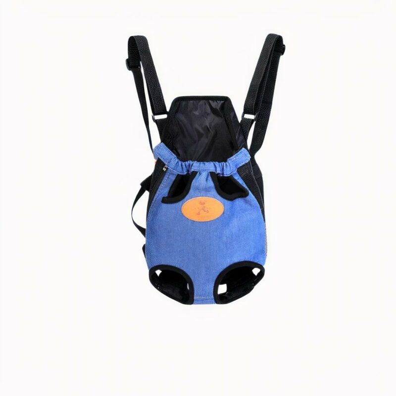 IMG_sac_dos_trous_pattes_animaux una mochila azul de transporte de perros o gatos puede verse sobre un fondo claro
