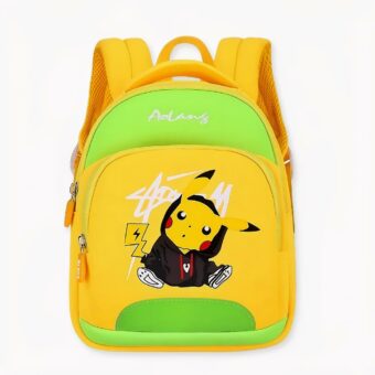 Mochila estampada Pokémon Pikachu, amarilla y verde con dibujo. Buena calidad y muy de moda.