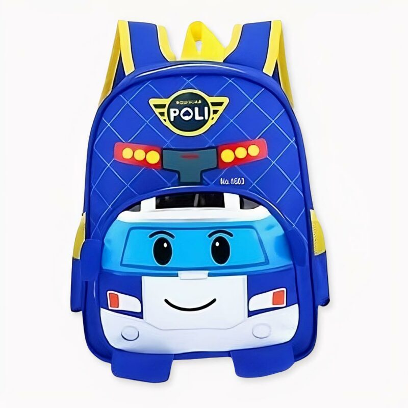 Mochila infantil Robocar Poli, azul, de buena calidad y muy de moda.