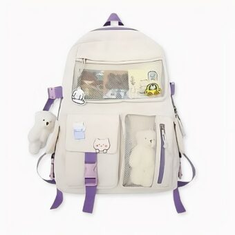 Mochila con osito de peluche para niñas en color morado, de buena calidad y muy de moda.