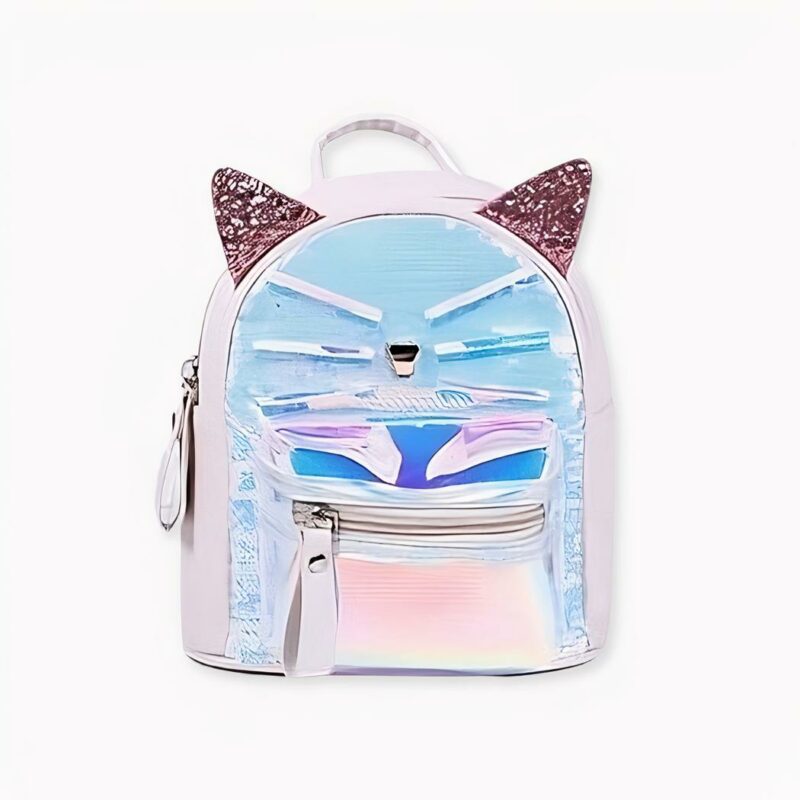 Mochila escolar con forma de gato de purpurina en dos colores de moda, de buena calidad y muy actual.