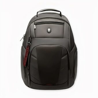 Mochila de gran capacidad con cargador USB negro y fondo blanco