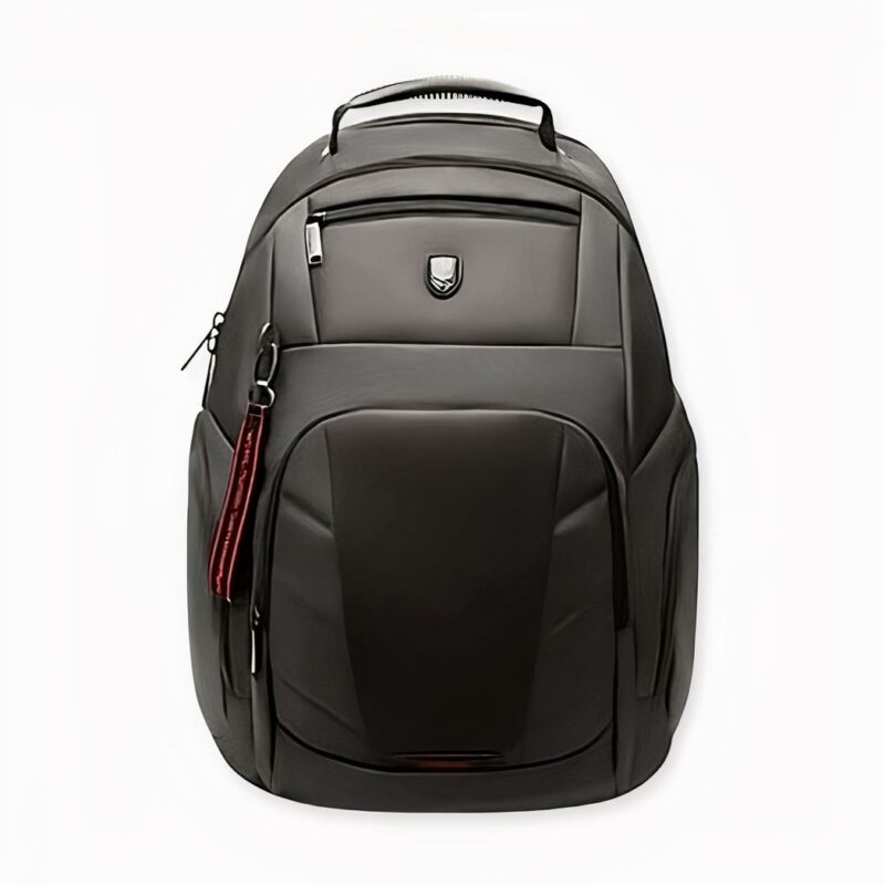 Mochila de gran capacidad con cargador USB negro y fondo blanco